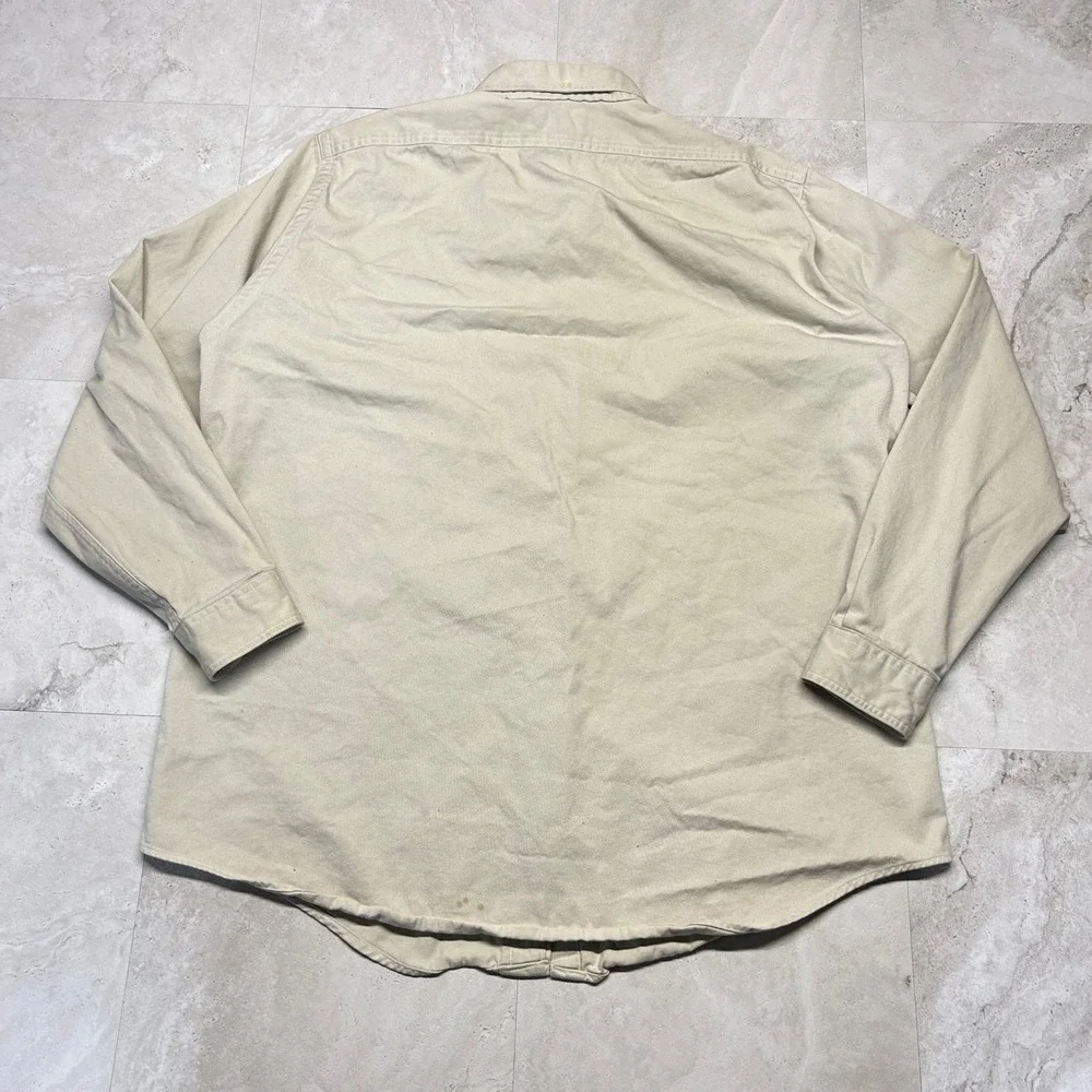 J.Crew Oarsman Shirt Beige Khaki Mens Large Vintage Made in USA Cotton Twill